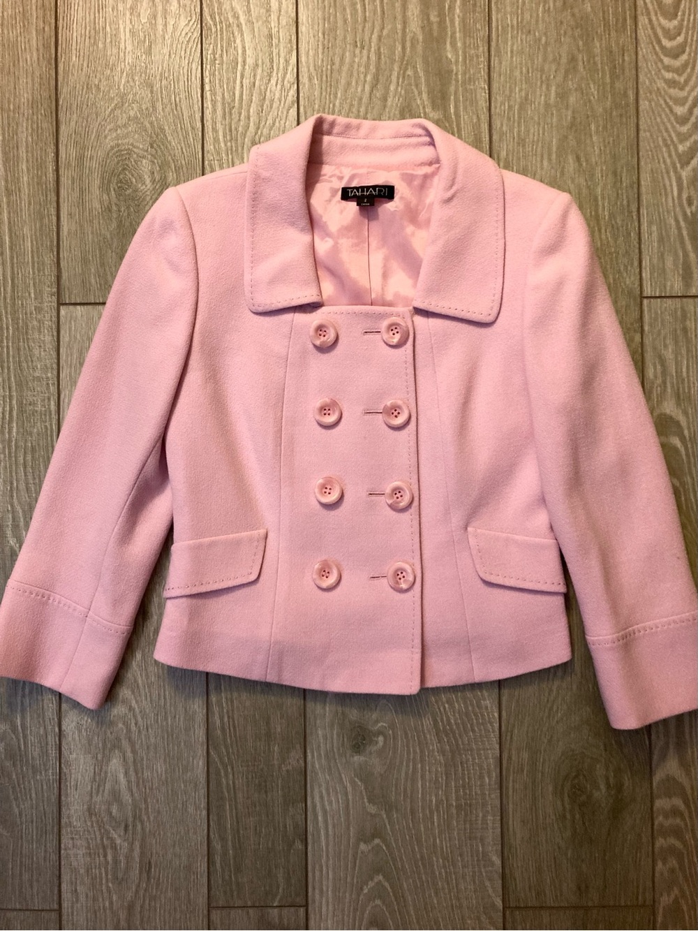Tahari Pink Double-Breasted Wool Blazer and Skirt Set - Picture 7 of 10